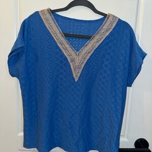 SHEIN Blue Lace V-Neck Blouse